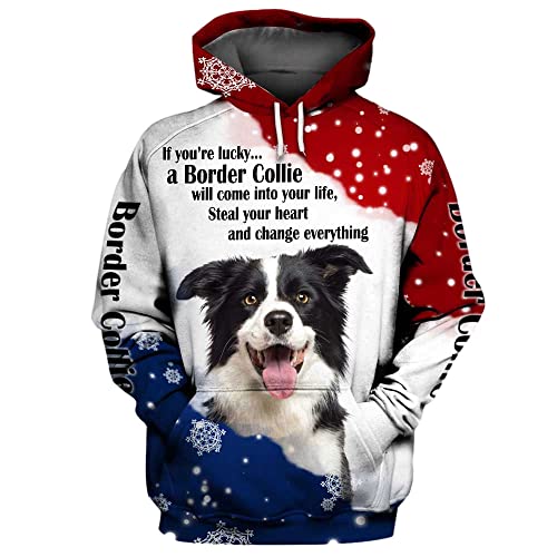 GIOPSQ Hoodies Jacken Dünne 3D Border Collie Dog Volldruck Pullover Männer & Frauen Casual Polyester Sweatshirt jogging/A1/M von GIOPSQ