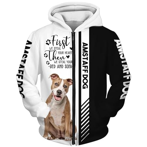 GIOPSQ Hoodies Jacken T-Shirt Strickjacke Thin 3D Amstaff Dog Printing Pullover Männer Frauen Polyester Casual Sweatshirt Einzigartig Drucken/A1/L von GIOPSQ