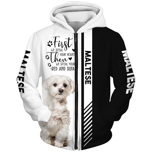 GIOPSQ Hoodies Jacken T-Shirt Strickjacke Thin 3D Maltese Druck Pullover Männer & Frauen Casual Polyester Sweatshirt Einzigartig Drucken/A1/M von GIOPSQ