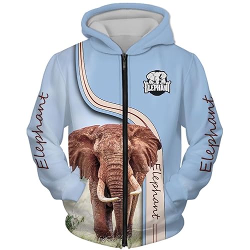 GIOPSQ Hoodies Jacken T-Shirts Shorts Strickjacke dünner 3D Toller Elefant Pullover mit Volldruck für Herren und Damen lässiges Polyester-Sweatshirt-Oberteil Herren/A/XXL von GIOPSQ