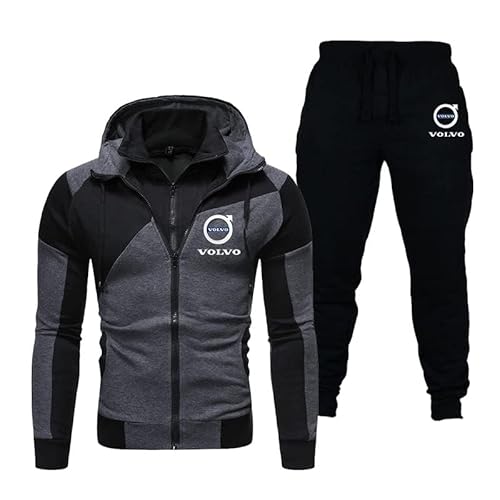 GIOPSQ Vo-l_vo Lässige Herren-Sportbekleidung mit doppeltem Reißverschluss, Kapuzenjacke und Jogginghose aus Baumwolle sportanzug/A/XL von GIOPSQ