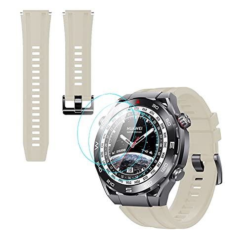 GIOPUEY Armband Kompatibel mit Huawei Watch Ultimate, [2 in 1] TPU Silikon Armband + 3 Stück Schutzfolie [Verschleißfest] [Atmungsaktiv] Ersatzarmband - Gelb von GIOPUEY