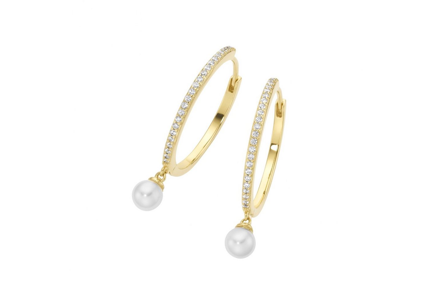 GIORGIO MARTELLO MILANO Paar Creolen mit weißen Muschelkern-Perlen und Zirkonia, Silber 925 von GIORGIO MARTELLO MILANO