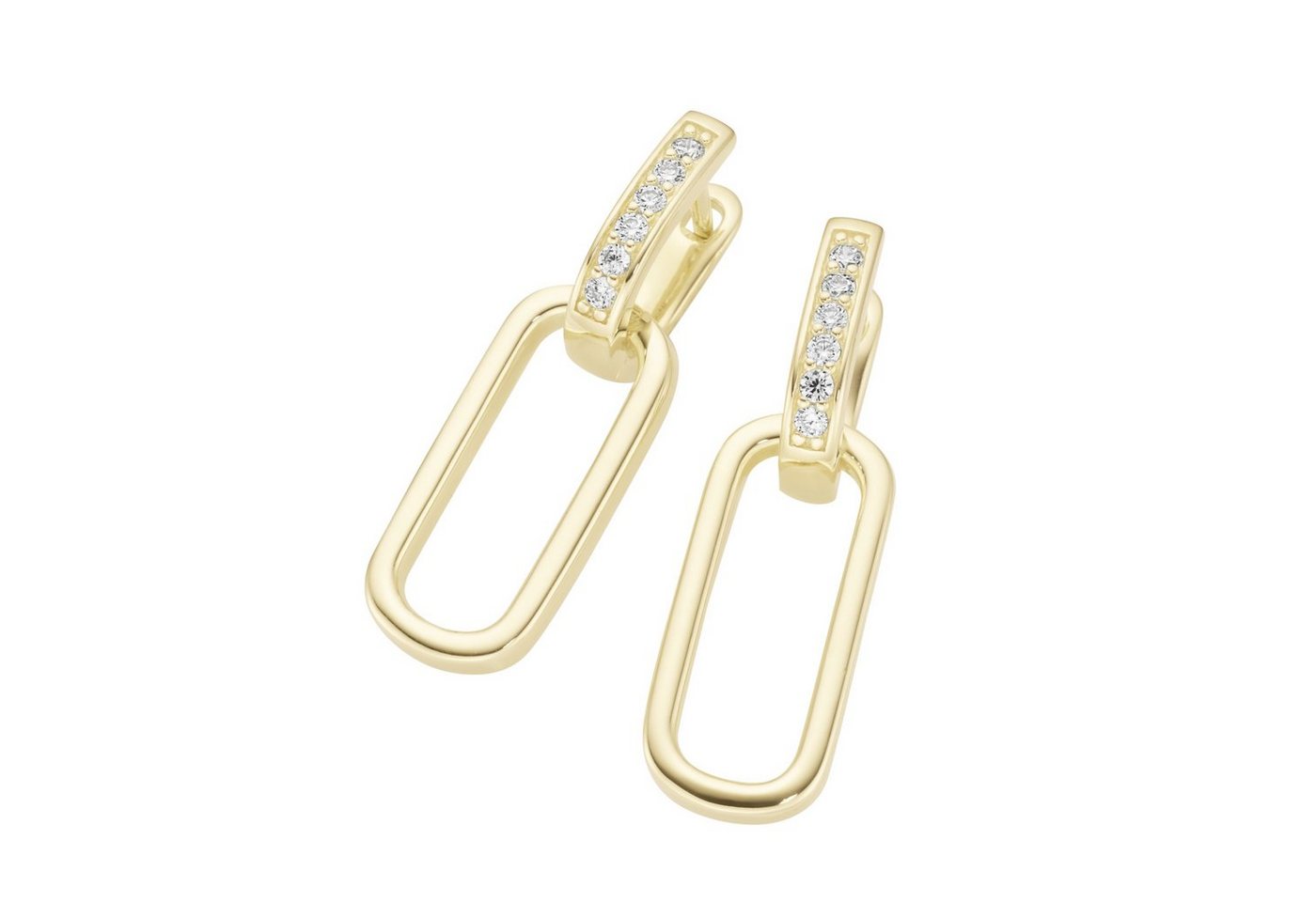 GIORGIO MARTELLO MILANO Paar Creolen mit weißen Zirkonia und ovalem Behang, vergoldet, Silber 925 von GIORGIO MARTELLO MILANO