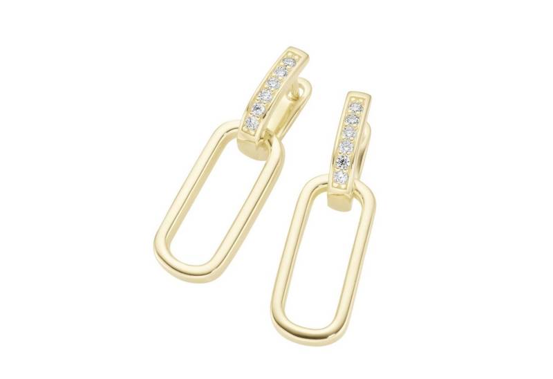 GIORGIO MARTELLO MILANO Paar Creolen mit weißen Zirkonia und ovalem Behang, vergoldet, Silber 925 von GIORGIO MARTELLO MILANO