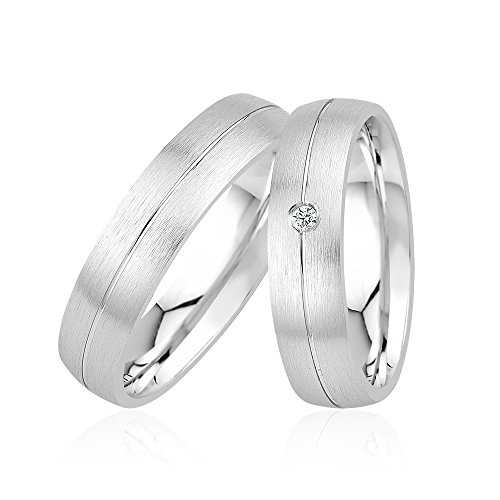 GIORO Alice 05 Eheringe Verlobungsringe Trauringe Freundschaftsringe Silber 925 *handgefasster Zirkonia Stein* Paarpreis Set Partnerringe Silber Weißgold Platin Optik Ringpaar Hochzeitsringe von GIORO