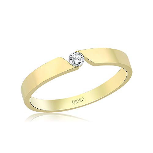 GIORO Aurelia Damen Ring Verlobungsring Antragsring *handgefasster Stein* 925 Silber hochwertig vergoldet mit Gravur (58 (18.5)) von GIORO