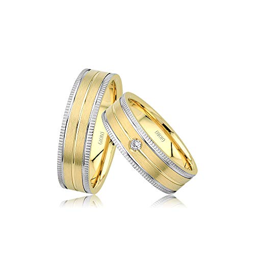 GIORO Bergamo Eheringe Trauringe Hochzeitsringe massiv Bicolor Gold *handgefasste Brillanten* Paarpreis Echtes Gold (18 Karat (750) Bicolor) von GIORO