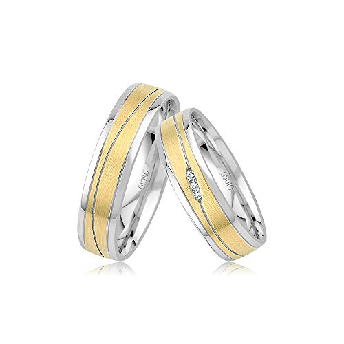 GIORO Bosa Eheringe Trauringe Hochzeitsringe massiv Bicolor Gelb -/ Weißgold *handgefasste Brillanten* Paarpreis Echtes Gold (8 Karat (333) Bicolor) von GIORO