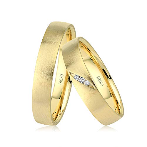 GIORO Enna Eheringe Trauringe Hochzeitsringe massiv Gold *handgefasste Brillanten* Paarpreis Echtes Gold (18 Karat (750) Gelbgold) von GIORO