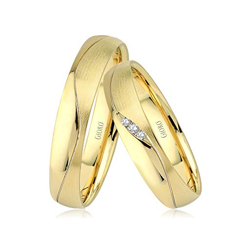 GIORO Loreto Eheringe Trauringe Hochzeitsringe massiv Gold *handgefasste Brillanten* Paarpreis Echtes Gold (14 Karat (585) Gelbgold) von GIORO