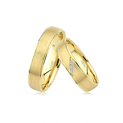 GIORO Verona Eheringe Trauringe Hochzeitsringe massiv Gold *handgefasste Brillanten* Paarpreis Echtes Gold (8 Karat (333) Gelbgold) von GIORO