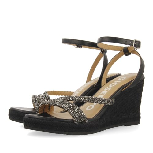 GIOSEPPO Menifi Damen-Sandalen aus Leder, Fuchsia, mit Pediküre-Streifen und hohem Keilabsatz aus Jute, Schwarz, 37 EU von GIOSEPPO