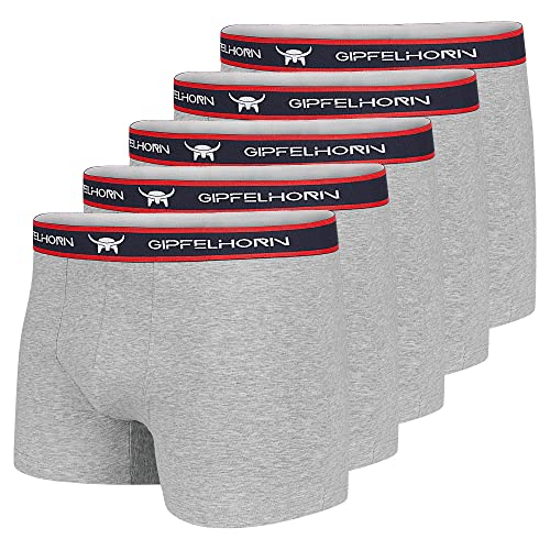 GIPFELHORN Unterhosen Männer (5er Pack) - Hergestellt aus feinster Baumwolle - Boxershorts Herren mit extra Dank Drucketikett - Herren Boxershorts (Grau Melange, M) von GIPFELHORN