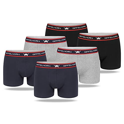 GIPFELHORN Unterhosen Männer (6er Pack) - Hergestellt aus feinster Baumwolle - Boxershorts Herren mit extra Dank Drucketikett - Herren Boxershorts (Grau Melange,Schwarz,Marineblau, XL) von GIPFELHORN