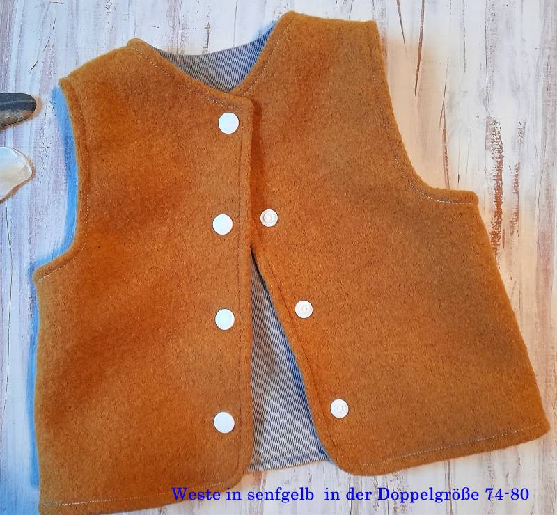 Weste Aus Wollwalk in Senffarben Innenfutter Feincord Silver Grey Passend Für Mädchen Und Jungen Doppelgrößen 74-80 Bis 110-116 von GISISVO