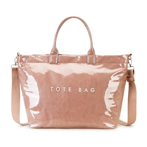 GISMTR Große PVC-Tragetasche für Damen, Buchstaben-Druck, Handtaschen, Kraftpapier, Schultertasche für Arbeit, Reisen, Pink GISMTR Große PVC-Tragetasche für Damen, Buchstaben-Druck, Handtaschen, Kraftpapier, Schultertasche für Arbeit, Reisen, Pink von GISMTR