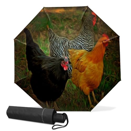 GISPOG Automatischer faltbarer Regenschirm, Huhn, wasserdicht, kompakt, Sonnen- und Regen-Reiseschirme für Damen und Herren, einfarbig, Einheitsgröße von GISPOG