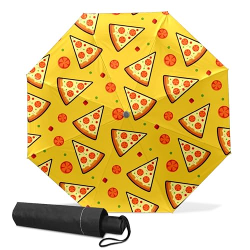 GISPOG Automatischer faltbarer Regenschirm, Pizza-Druck-Oberfläche, italienischer wasserdichter kompakter Sonnen- und Regenschirm, Reise-Regenschirme für Damen und Herren, einfarbig, Einheitsgröße von GISPOG