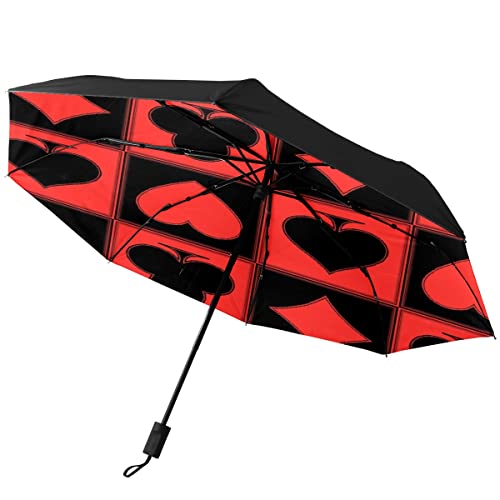 GISPOG Automatischer faltbarer Regenschirm, Poker Rot Schwarz Wasserdicht Kompakt Sonne und Regen Reise Regenschirme, einfarbig, Einheitsgröße von GISPOG