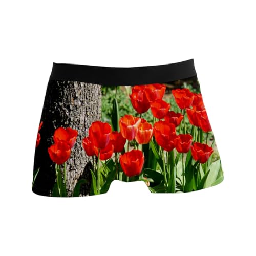 GISPOG Tulpen Red Herren Boxershorts Männer Unterstützung Unterwäsche Stretch Low Rise Boxer Brief Trunks, einfarbig, L von GISPOG