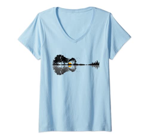 Damen Gitarre Natur See Schatten Design Gitarrist Geschenk Design T-Shirt mit V-Ausschnitt von GITARRE AKUSTIK Design