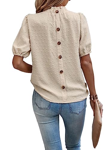 GITEES Frauen Oberteile Bluse mit Puffärmeln und Knopfleiste am Rücken mit Schweizer Punkten (Color : Apricot, Size : M) von GITEES