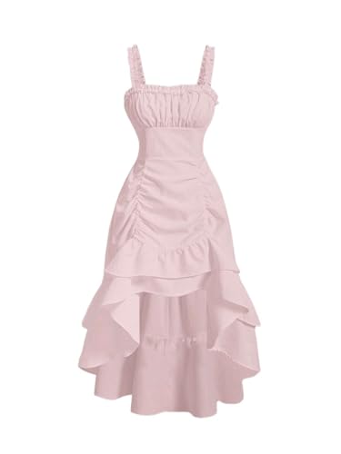 GITEES Kleider für Frauen Cami-Kleid mit Geraffter Brust, mehrlagigem Rüschensaum ohne Korsett – Elegantes, ärmelloses Midikleid (Color : Baby Pink, Size : X-Small) von GITEES