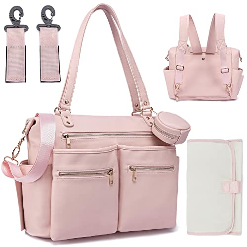 GITIBAB Wickeltasche Tote Leder Wickelrucksack für Eltern Baby-Register Suche Tote Bag Große Baby-Wickeltasche mit Wickelstation & Kinderwagengurte & Schnullertasche von GITIBAB