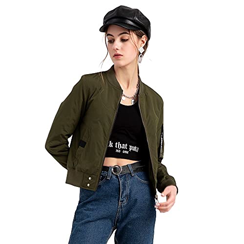 GITVIENAR Bomberjacke Damen Leichte Übergangsjacke Wasserdichte Damenjacke Herbst Frühling Langarm Fliegerjacke Freizeit Jacke Frauen Pilotenjacke für Freizeit Reisen Outdoor (Grün, L) von GITVIENAR