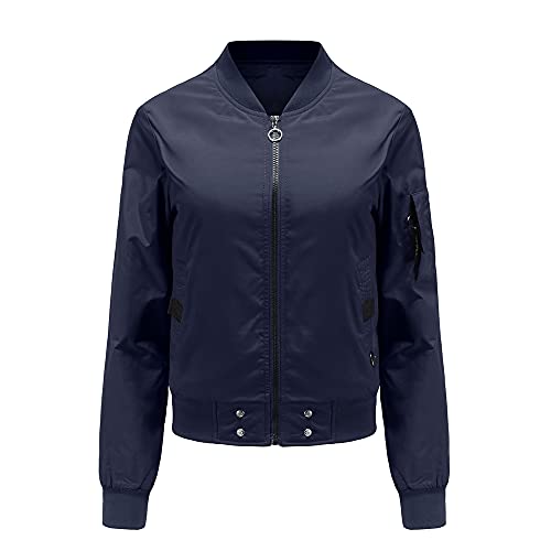 GITVIENAR Bomberjacke Damen Leichte Übergangsjacke Wasserdichte Damenjacke Herbst Frühling Langarm Fliegerjacke Freizeit Jacke Frauen Pilotenjacke für Freizeit Reisen Outdoor (Marine, XXL) von GITVIENAR