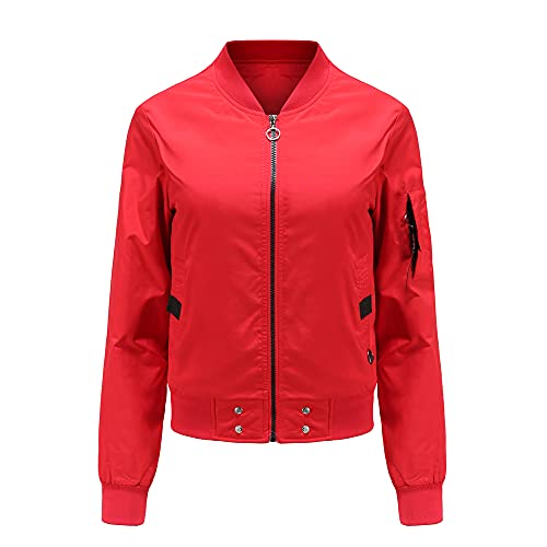 GITVIENAR Bomberjacke Damen Leichte Übergangsjacke Wasserdichte Damenjacke Herbst Frühling Langarm Fliegerjacke Freizeit Jacke Frauen Pilotenjacke für Freizeit Reisen Outdoor (Rot, 3XL) von GITVIENAR