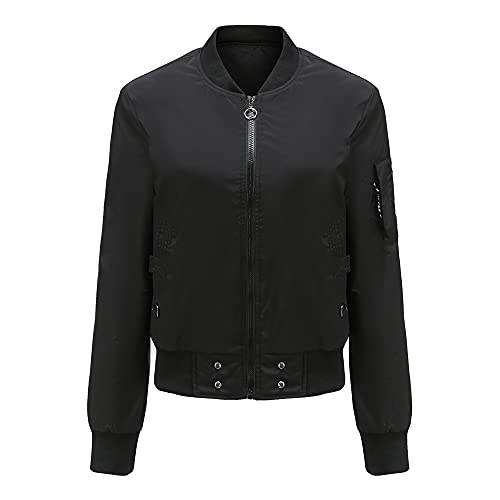 GITVIENAR Bomberjacke Damen Leichte Übergangsjacke Wasserdichte Damenjacke Herbst Frühling Langarm Fliegerjacke Freizeit Jacke Frauen Pilotenjacke für Freizeit Reisen Outdoor (Schwarz, XXL) von GITVIENAR