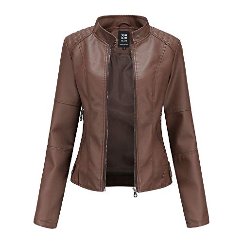 GITVIENAR Damen Casual Jacke Kunstleder Bomberjacke Motorradjacke Mantel Bikerjacke mit Reißverschluss für Herbst Frühling von GITVIENAR