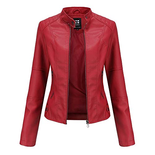 GITVIENAR Damen Casual Jacke Kunstleder Bomberjacke Motorradjacke Mantel Bikerjacke mit Reißverschluss für Herbst Frühling von GITVIENAR