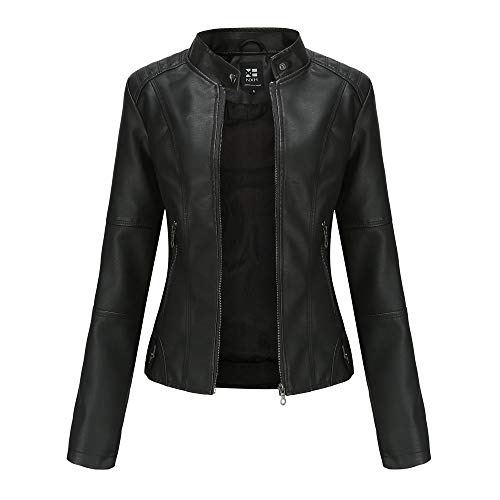 GITVIENAR Damen Casual Jacke Kunstleder Bomberjacke Motorradjacke Mantel Bikerjacke mit Reißverschluss für Herbst Frühling von GITVIENAR