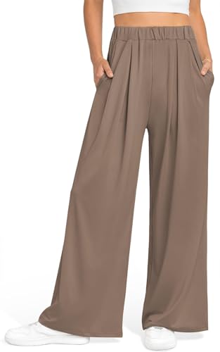 GITVIENAR Damen Hose Locker Freizeithose Outdoor Sporthose Sommerhose Mit Taschen Culotte Weites Bein Sweatpants Sommer Palazzo Hosen Gerade Yogahosen Lässige Beinhose für Indoor (Braun,M) von GITVIENAR
