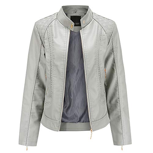 GITVIENAR Damen Jacke Motorrad Lederimitat Stehkragen Mantel Kunstleder Jacke Bikerjacke mit Nieten Reißverschluss für Outdoor Herbst Frühling von GITVIENAR