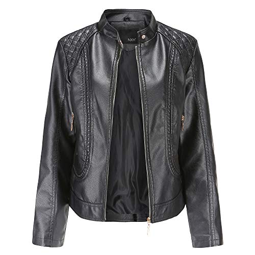 GITVIENAR Damen Jacke Motorrad Lederimitat Stehkragen Mantel Kunstleder Jacke Bikerjacke mit Nieten Reißverschluss für Outdoor Herbst Frühling von GITVIENAR