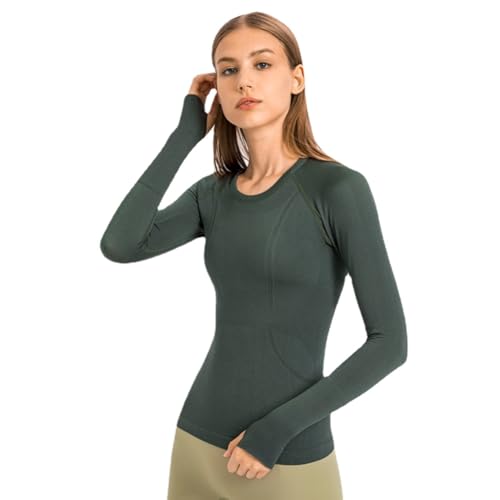 GITVIENAR Damen Langarm Running Shirt, figurbetontes Sportshirt mit Rundhalsausschnitt, atmungsaktive Yoga Tops für Fitness und Lauftraining (Granit grün,S) von GITVIENAR