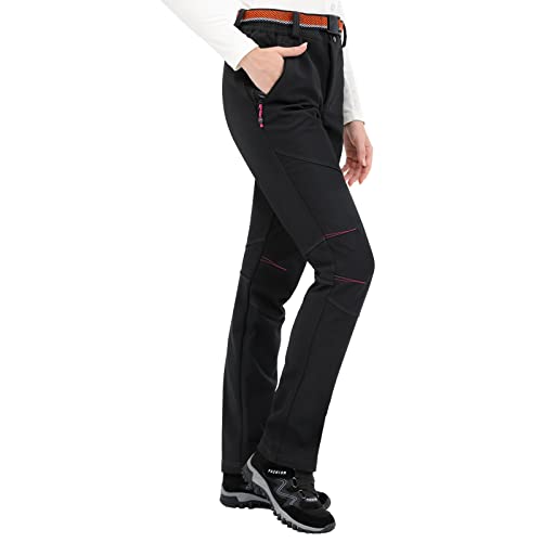 GITVIENAR Damen Outdoorhose Gefüttert Wanderhose Wasserdicht Winddicht Softshellhose Atmungsaktiv Warm Winterhose Trekkinghose Herbst Winter (Schwarz, M) von GITVIENAR