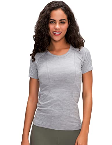 GITVIENAR Damen Sport T-Shirt Laufshirt Trainingsshirt Kurzarm Rundhals Atmungsaktiv Schnelltrocknend Top Oberteile für Fitness Yoga Gym,1er Pack (Grau, S) von GITVIENAR