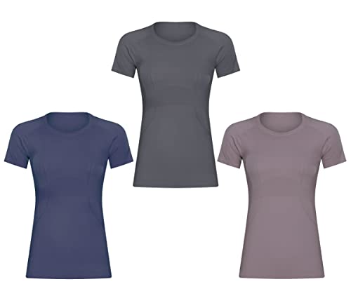 GITVIENAR Damen Sport T-Shirt Laufshirt Trainingsshirt Kurzarm Rundhals Atmungsaktiv Schnelltrocknend Top Oberteile für Fitness Yoga Gym,3er Pack (3TB, S) von GITVIENAR