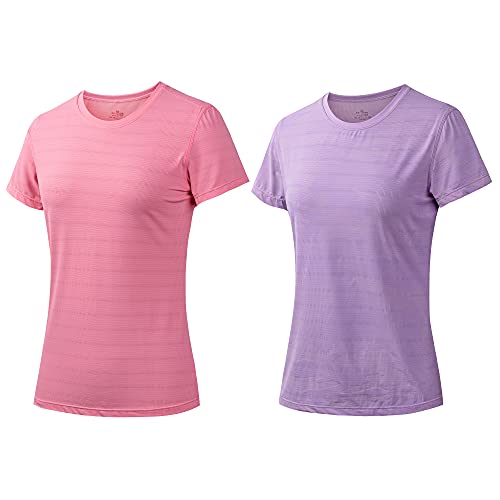 GITVIENAR Damen T-Shirt Kurzarm, Leichtes Kurzarmshirt Rundhals Kurzarm Shirt Funktionsshirt Laufshirt Sommer Frauen T Shirt Mädchen Alltag Büro Sport, 2er Pack/4er Pack (Rosa/Lila, M) von GITVIENAR