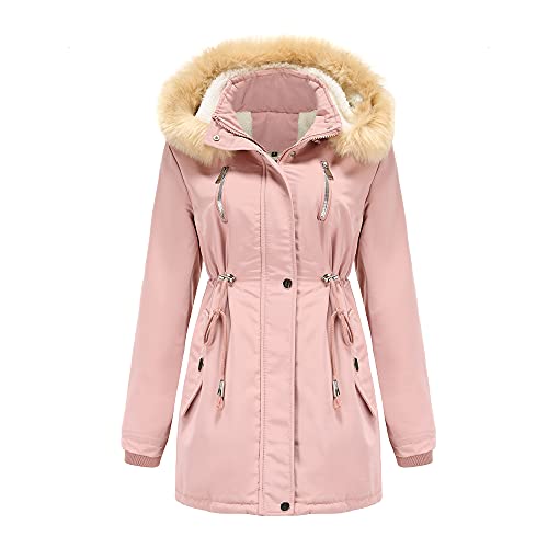 GITVIENAR Damen Winter Jacke Parka Mantel Übergangsjacke Warme Winterjacke mit Kapuze Winterparka Wintermantel Damenjacke Winddicht Gefüttert (Rosa, M) von GITVIENAR