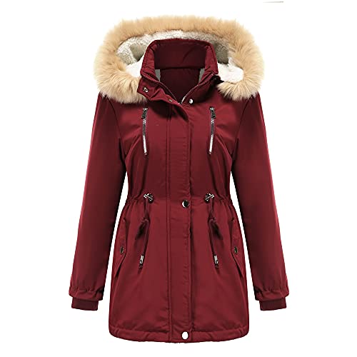 GITVIENAR Damen Winter Jacke Parka Mantel Übergangsjacke Warme Winterjacke mit Kapuze Winterparka Wintermantel Damenjacke Winddicht Gefüttert (Rot, XL) von GITVIENAR