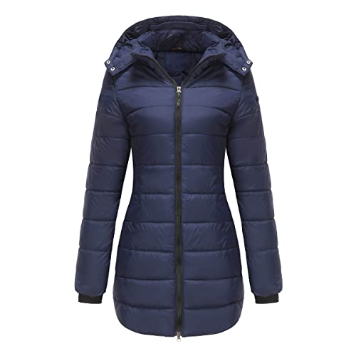 GITVIENAR Damen Winterjacke mit abnehmbarer Kapuze, wasserdichte Daunenjacke in Übergröße, langärmliger Mantel, warme Wintermantel für Frauen (Blau,4XL) von GITVIENAR