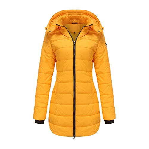 GITVIENAR Damen Winterjacke mit abnehmbarer Kapuze, wasserdichte Daunenjacke in Übergröße, langärmliger Mantel, warme Wintermantel für Frauen (Gelb,5XL) von GITVIENAR