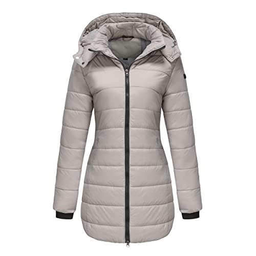 GITVIENAR Damen Winterjacke mit abnehmbarer Kapuze, wasserdichte Daunenjacke in Übergröße, langärmliger Mantel, warme Wintermantel für Frauen (Grau,3XL) von GITVIENAR