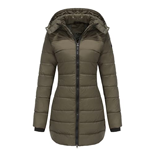 GITVIENAR Damen Winterjacke mit abnehmbarer Kapuze, wasserdichte Daunenjacke in Übergröße, langärmliger Mantel, warme Wintermantel für Frauen (Grün,L) von GITVIENAR